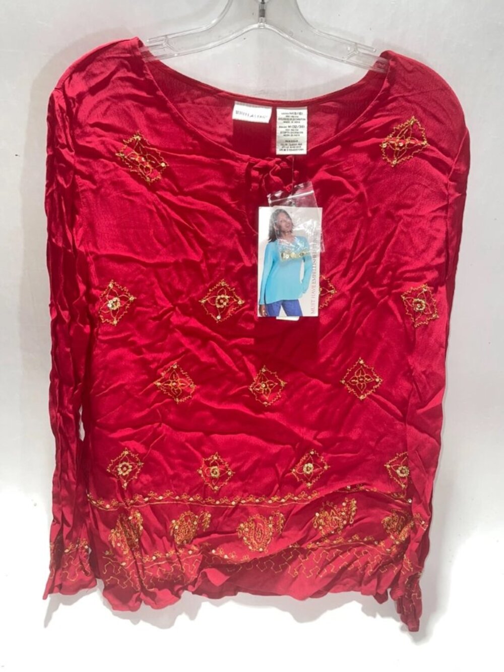 White Stag Red Embellished Long Sleeve Blouse Size Medium